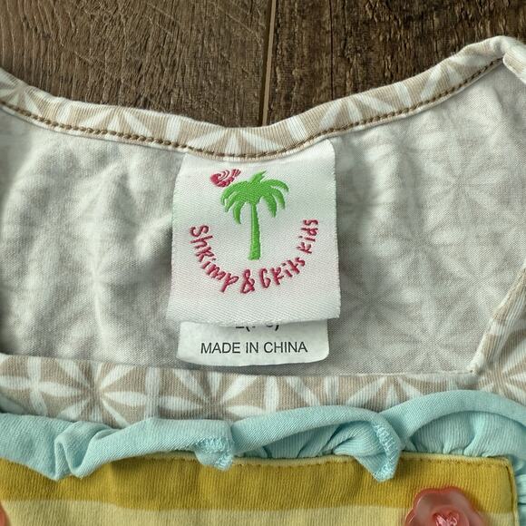 Shrimp & Grits Kids Top Long Sleeve Apron Tie Back Girls Size 7/8 Ruffles - Picture 7 of 8